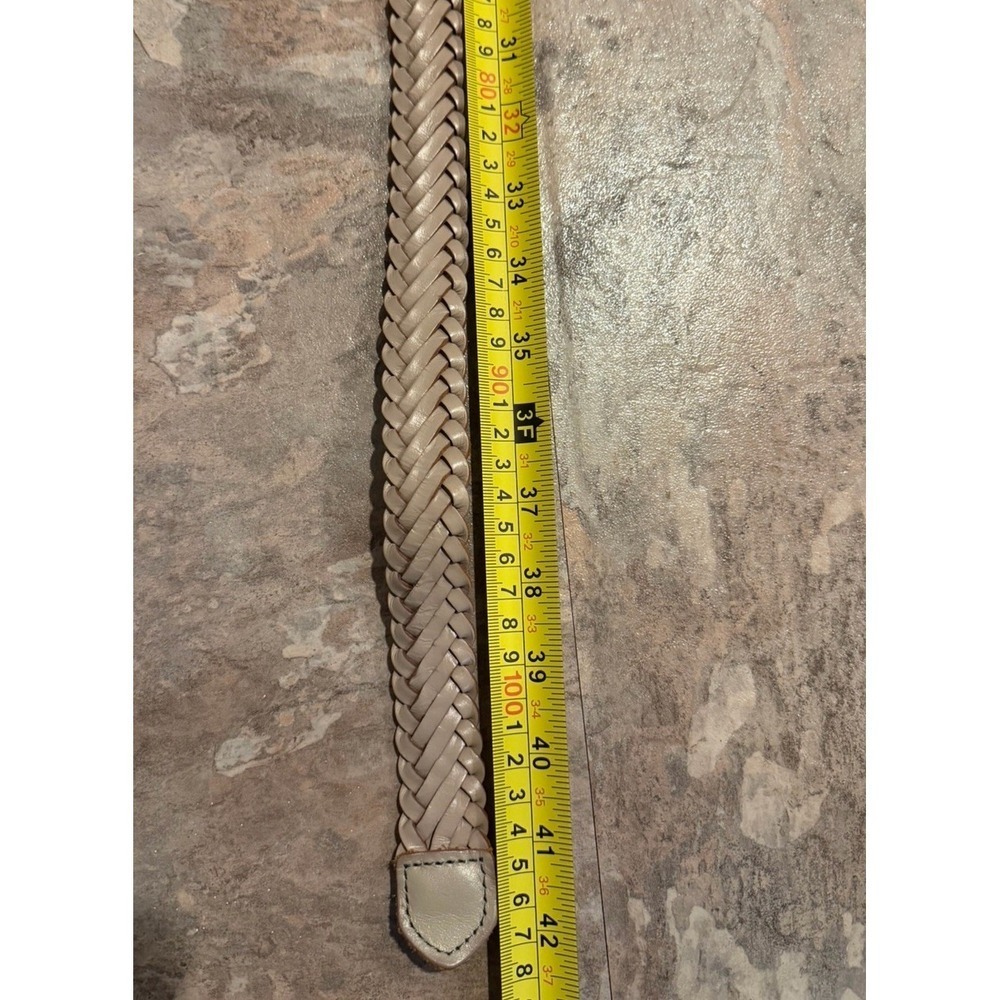 J Crew Woven Braided Belt Taupe Leather Trim Brass Buckle 90s Classic Size S/M - Picture 6 of 6
